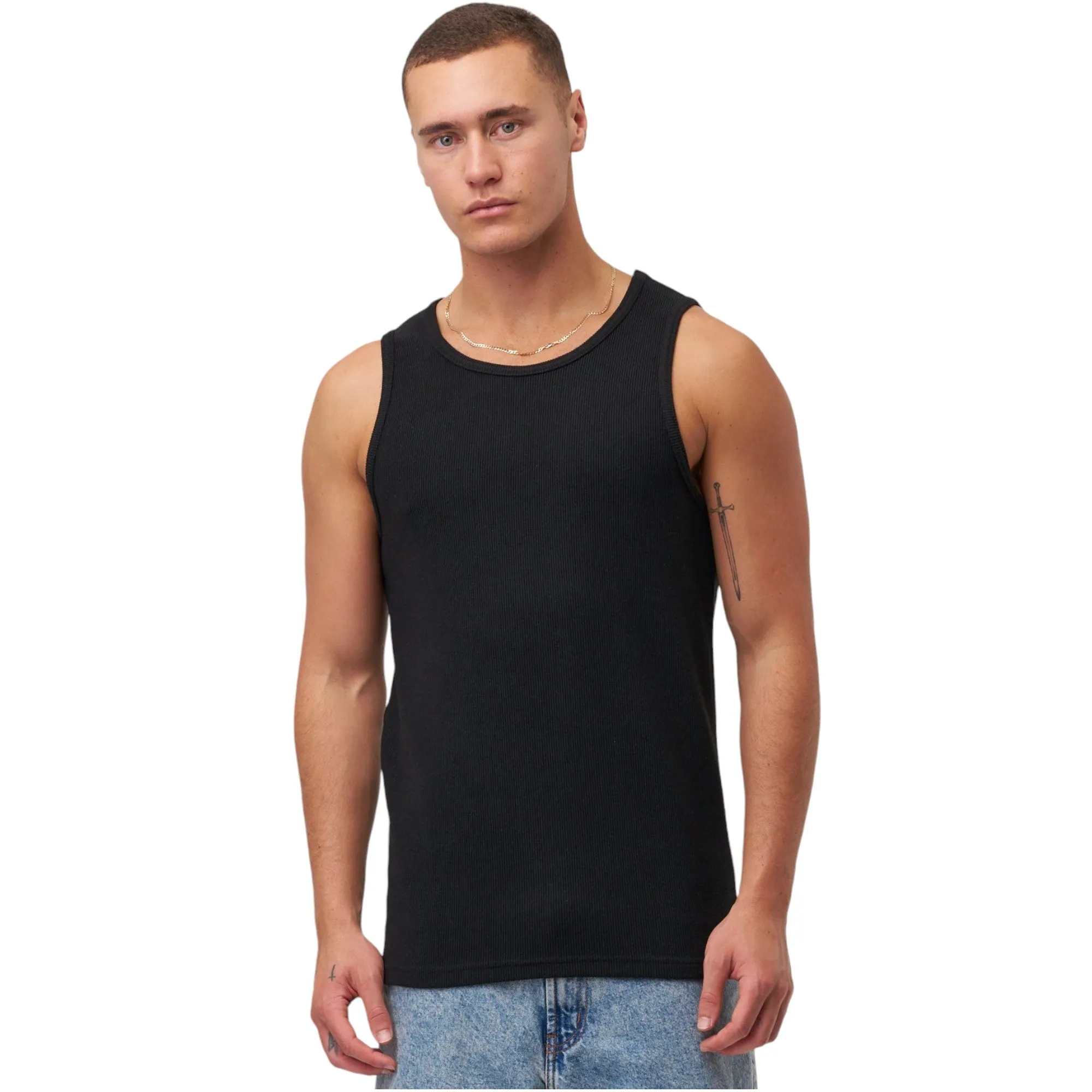 3 x Mens Black Ribbed Singlet Top Chesty Vest Underwear Mens