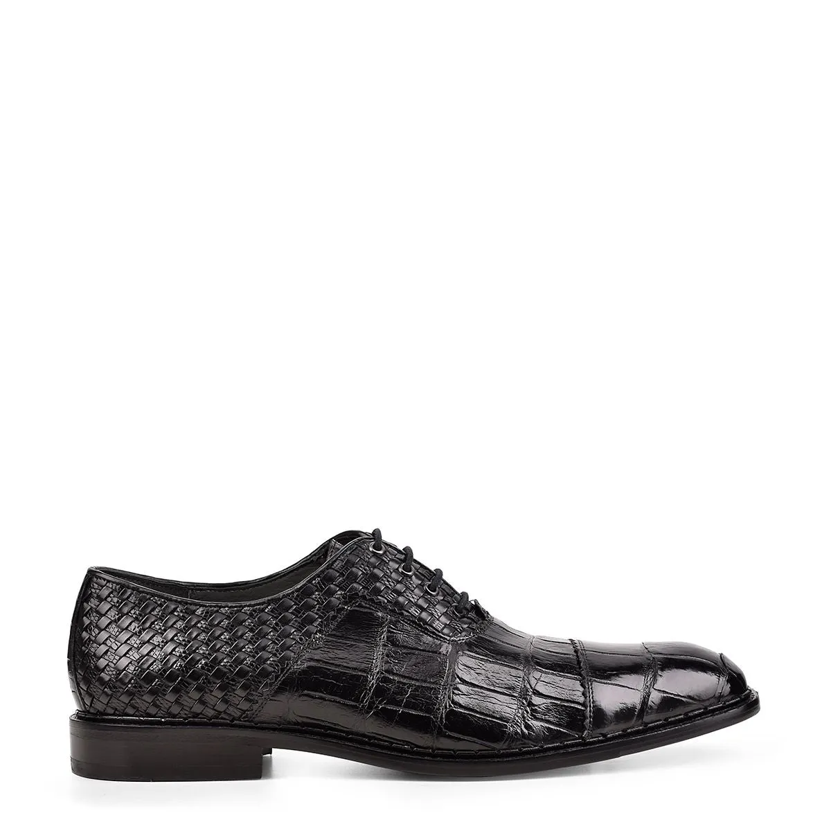 42FLPTE - Cuadra black fashion dress alligator woven oxford shoes for men