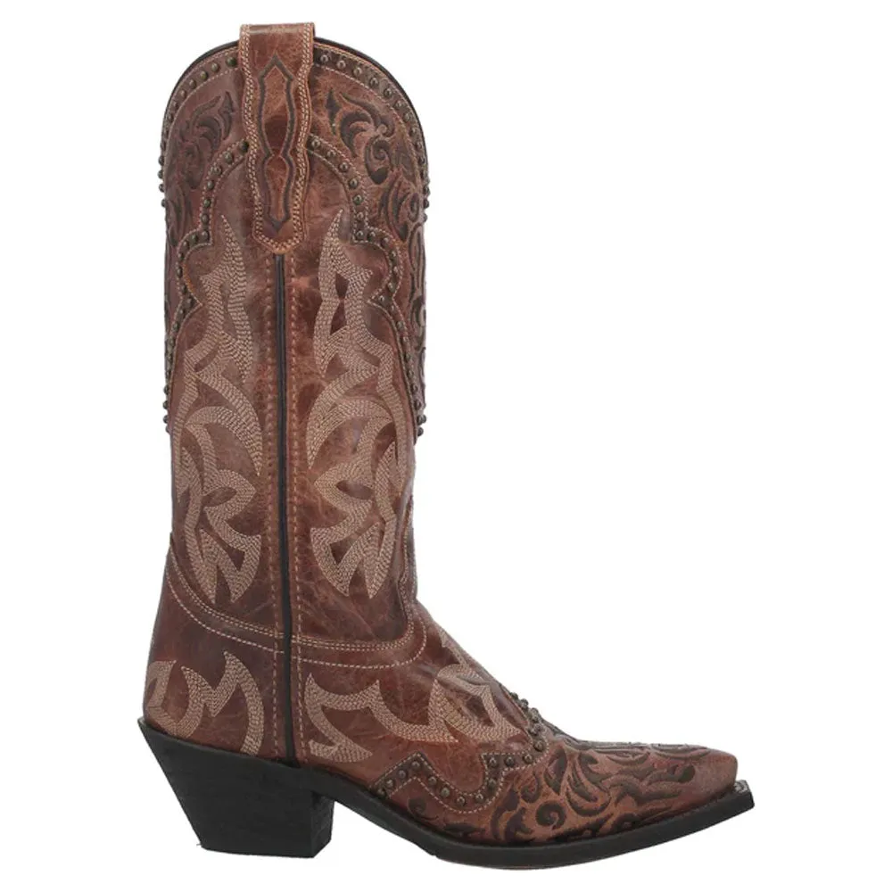 52410 Laredo Ladies Braylynn Snip Toe Western Boot Brown with Embroidery and Studs