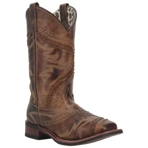 5893 Laredo Women's Charli Brown Square Toe Bucklace Studded Western Boots