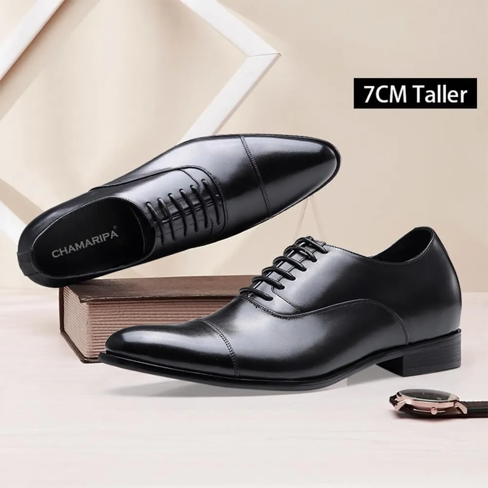 7 CM / 2.76 Inches CMR CHAMARIPA Elegant Oxfords Elevator Dress Shoes Cow Leather Wedding Shoes