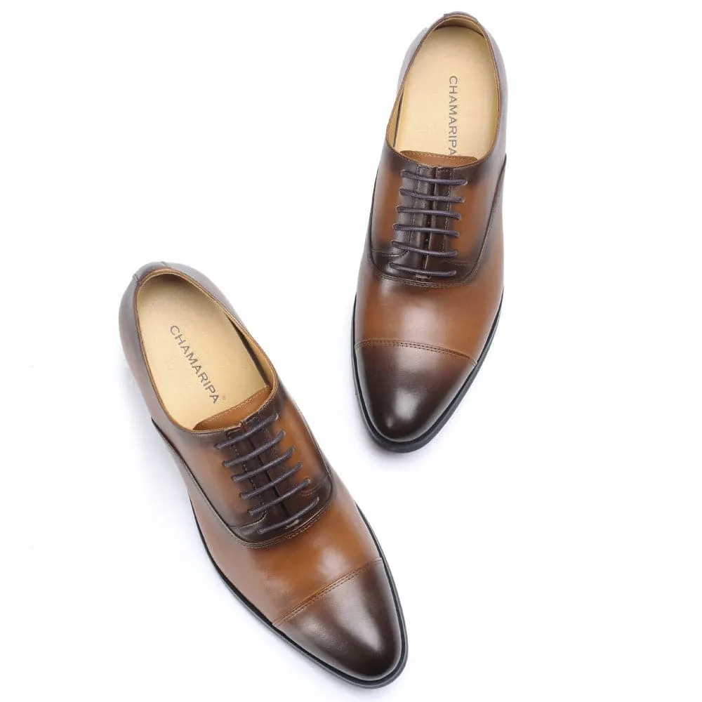 7 CM / 2.76 Inches CMR CHAMARIPA Elegant Oxfords Elevator Dress Shoes Cow Leather Wedding Shoes