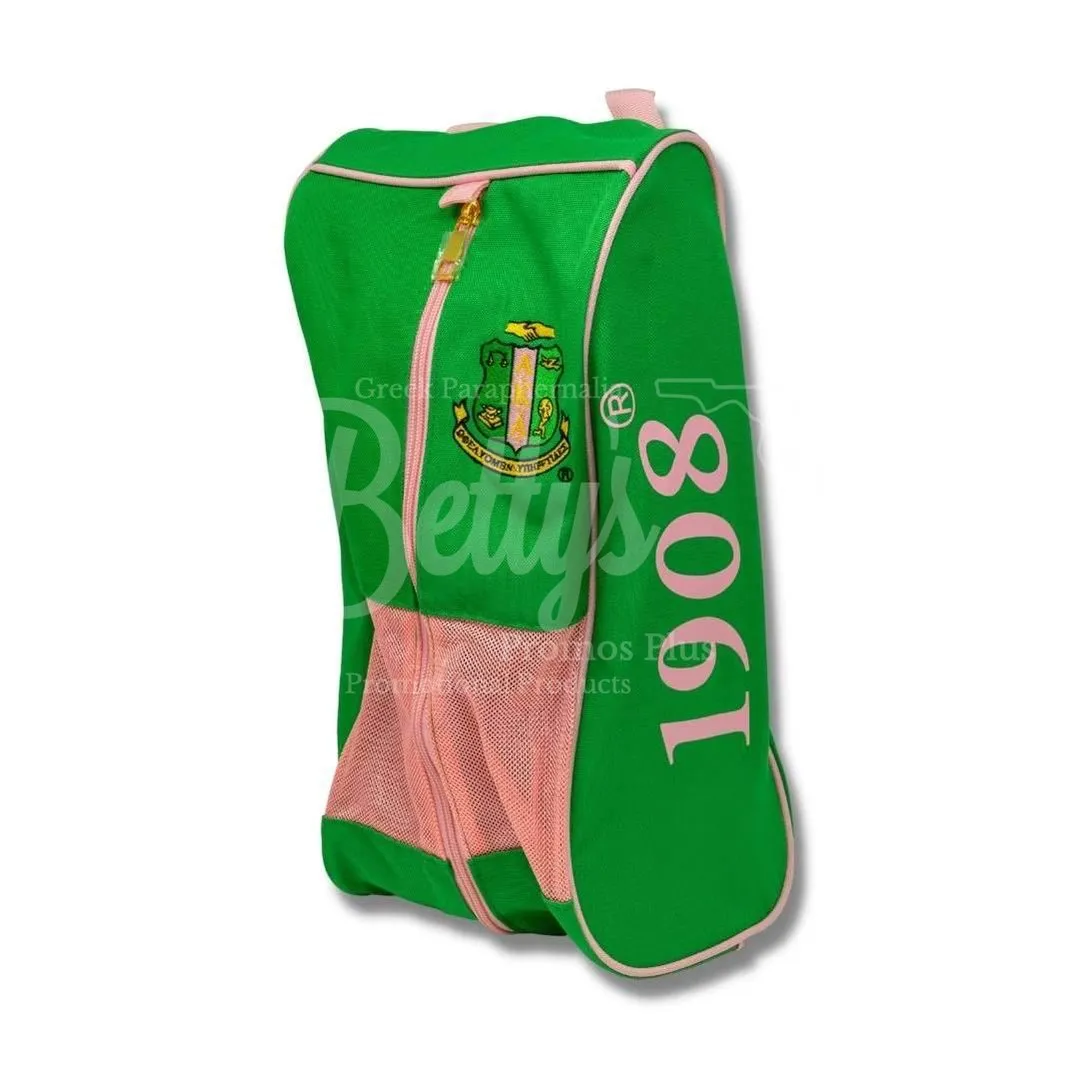 Alpha Kappa Alpha AKA Shield Pink and Green Canvas Shoe Bag with Zippered Mesh