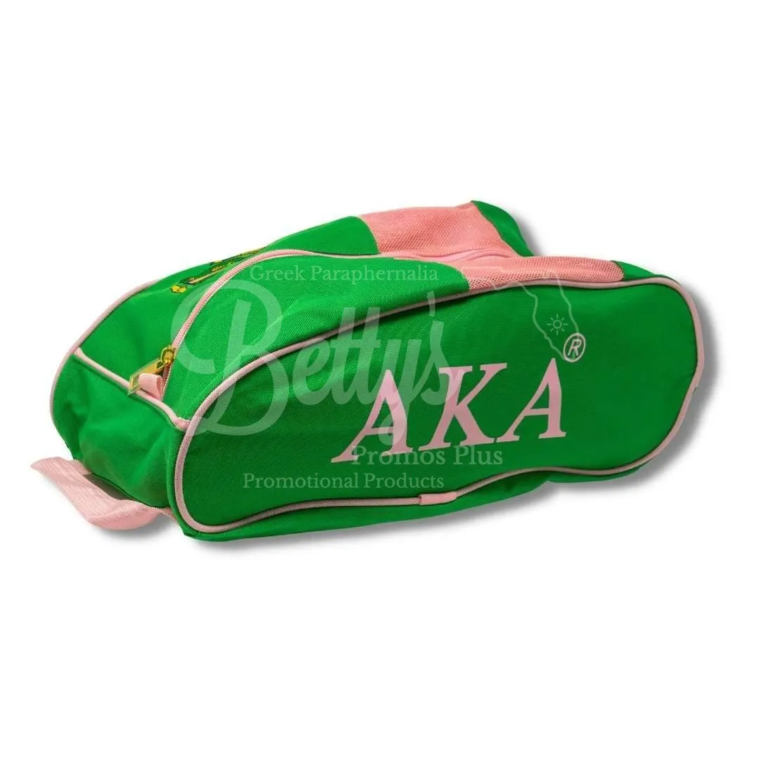 Alpha Kappa Alpha AKA Shield Pink and Green Canvas Shoe Bag with Zippered Mesh