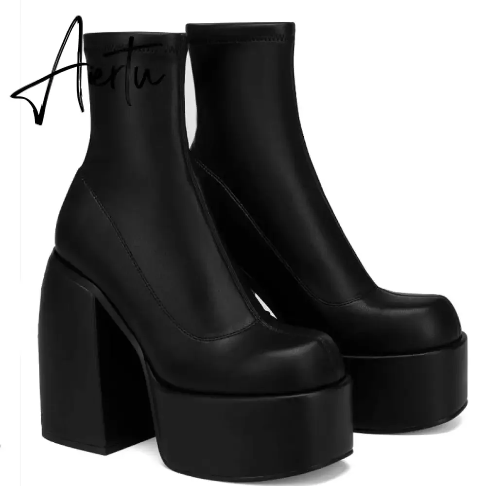 Ankle Boots Women Fashion High Platform Shaped High Heel Boots Chunky Heels Zipper Designer Shoes 45 Platform Shoes Women Shoes