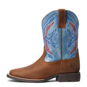 'Ariat' Youth Double Kicker Square Toe -  Distressed Brown / Stone Blue