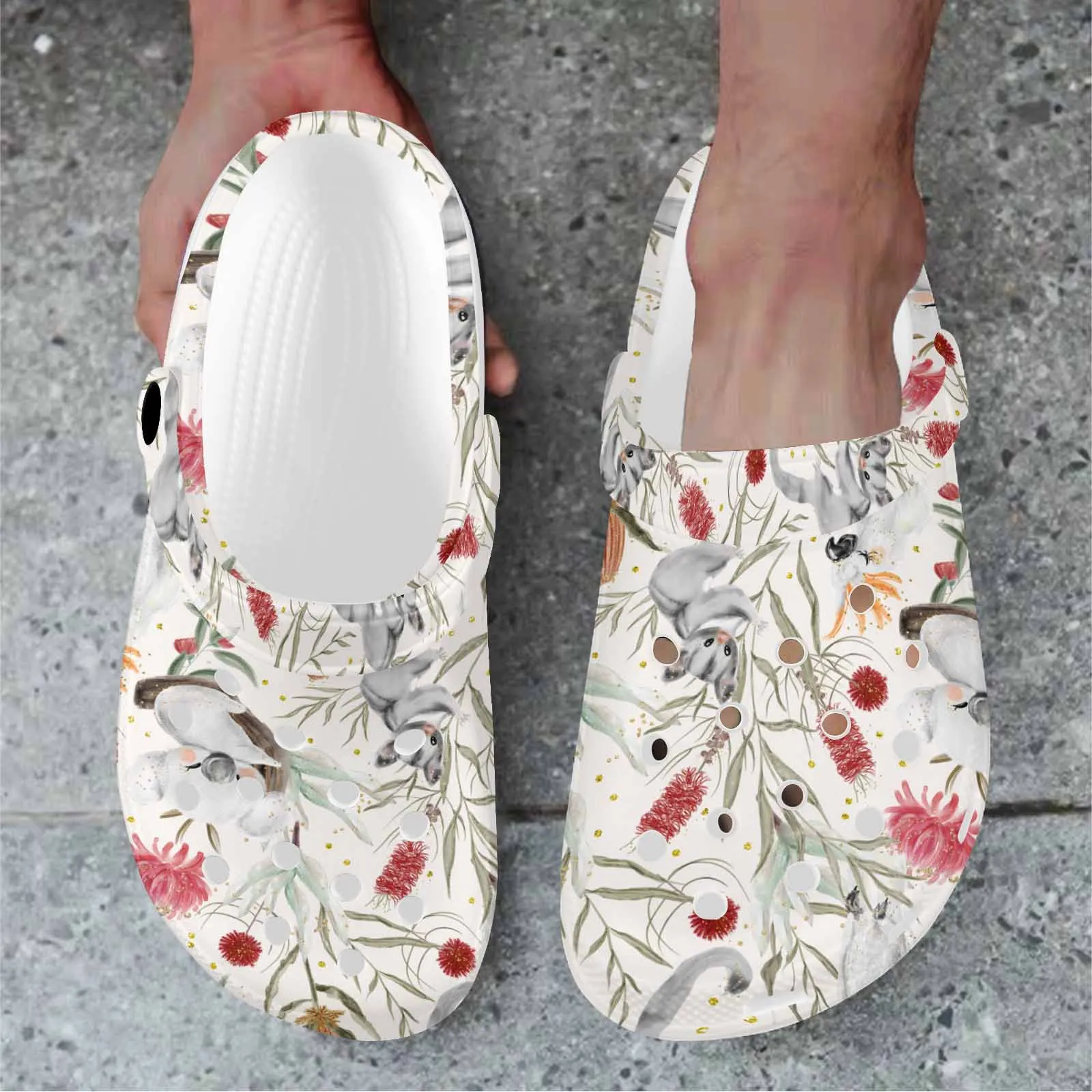 Australian Animals, Koala Cockatoo and Sugar Glider  Custom Print Adults Clogs