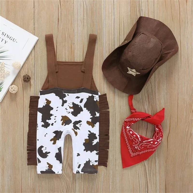 Baby Cowboy Hat Bodysuit Scarf Outfit Suit