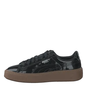 Basket Platform Patent Sneaker Black