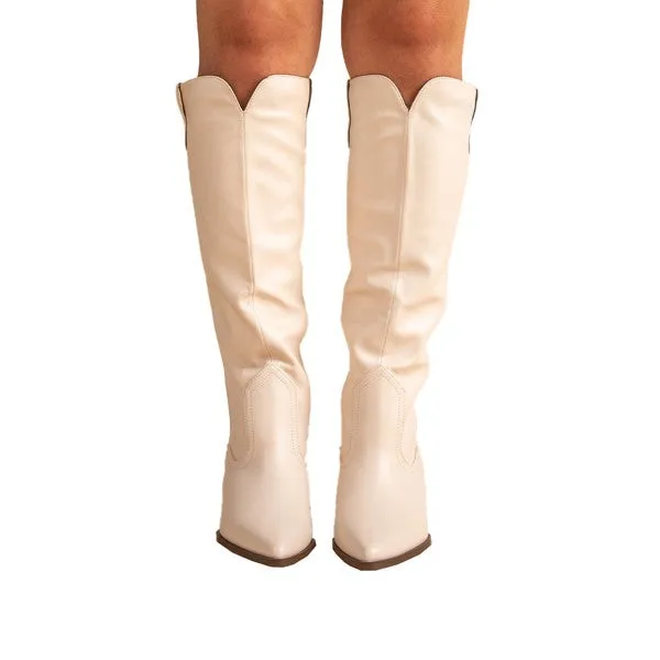 Beige Western Cowboy Boots - Qupid Final Sale