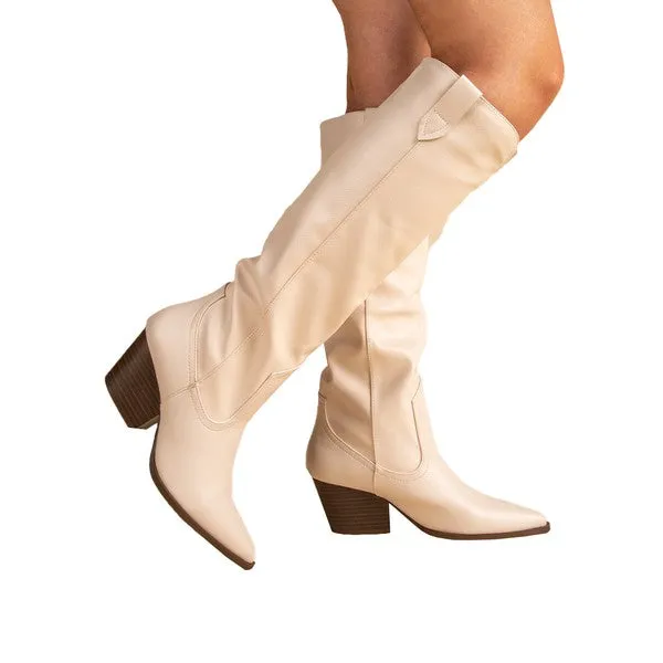 Beige Western Cowboy Boots - Qupid Final Sale