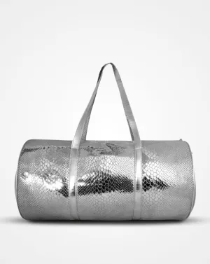 Bella- Silver Snake Print Leather Magpie Tripper with Toiletry Kit - Overnight Drum Bag