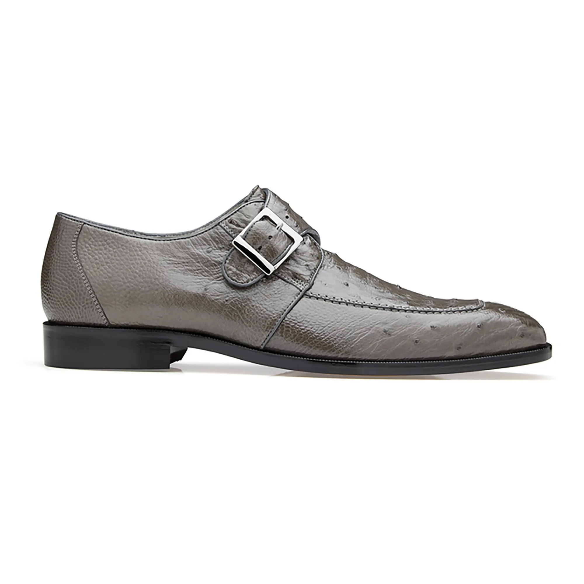 Belvedere Josh in Gray Genuine Ostrich Split Toe Monk Strap Dress Shoes