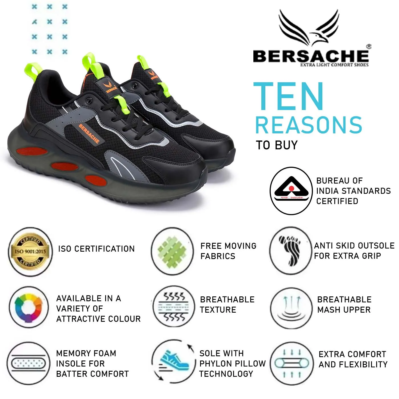 Bersache Lightweight Casual Sneaker Shoes For Men Black-9051