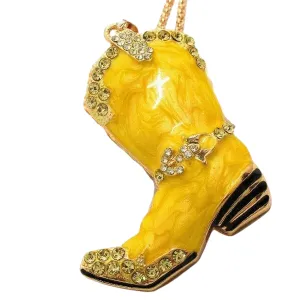 Betsey Johnson Cowboy Boot Yellow Marble Crystal Pendant Necklace