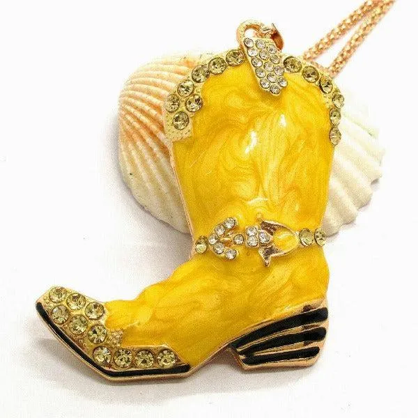 Betsey Johnson Cowboy Boot Yellow Marble Crystal Pendant Necklace