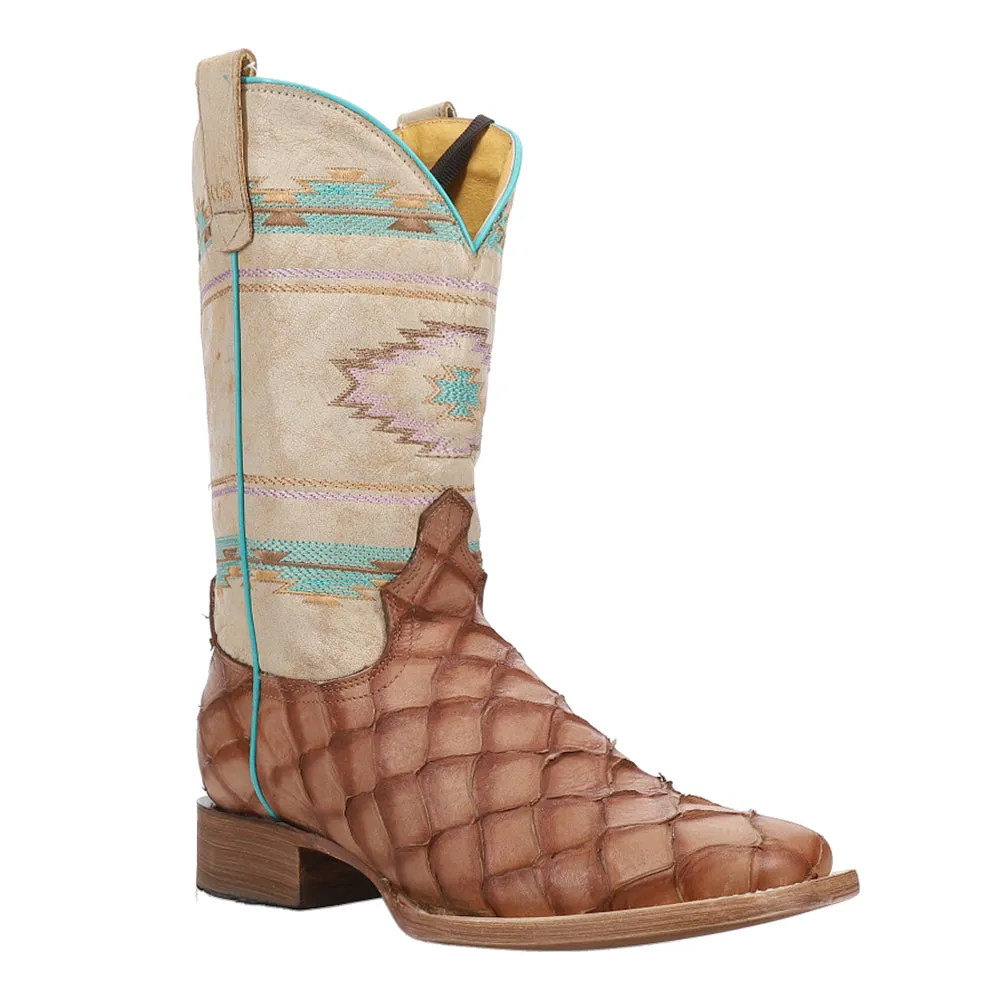 Big Bite Pirarucu Print Square Toe Cowboy Boots