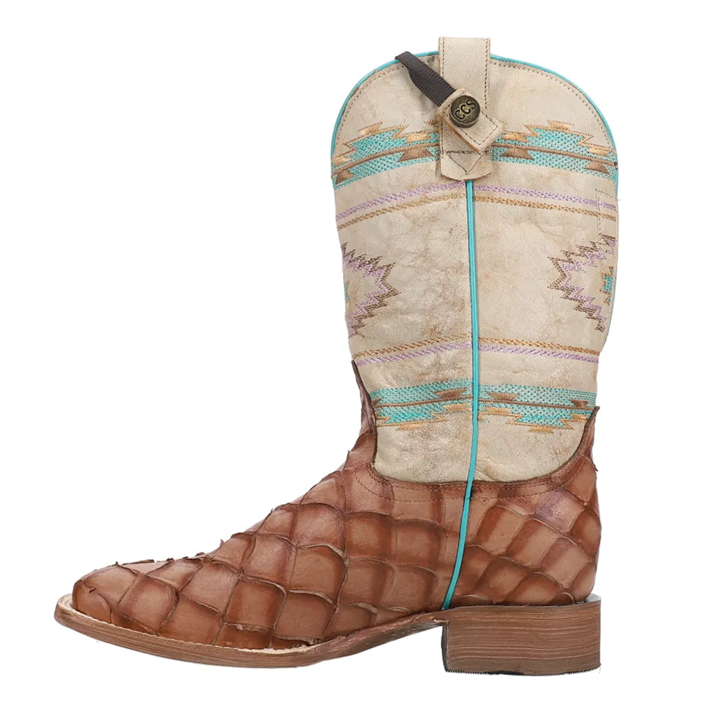 Big Bite Pirarucu Print Square Toe Cowboy Boots