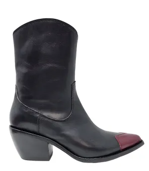 Black/Red Heart Toe Ankle Boot