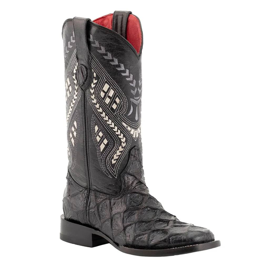 Bronco Pirarucu Embroidered Square Toe Cowboy Boots