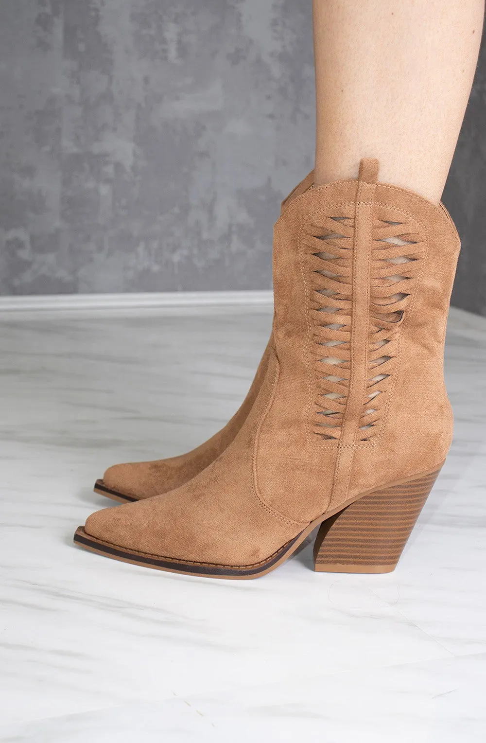 Camel Woven Cut Out Cowboy Boot