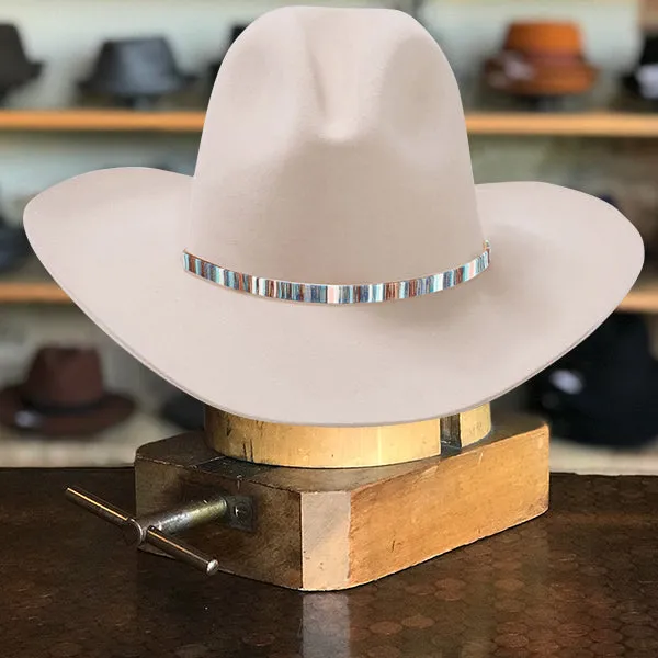 Classic Beige Felt Cowboy Hats with Multicolor Stripe Band and Metal Buckle