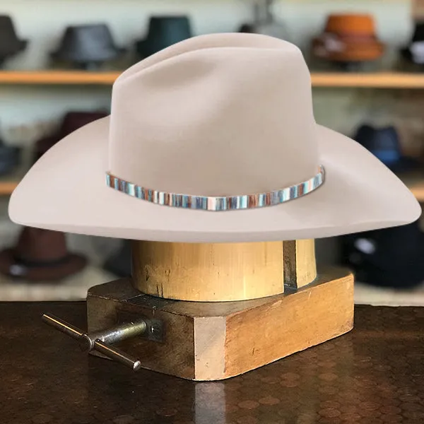 Classic Beige Felt Cowboy Hats with Multicolor Stripe Band and Metal Buckle