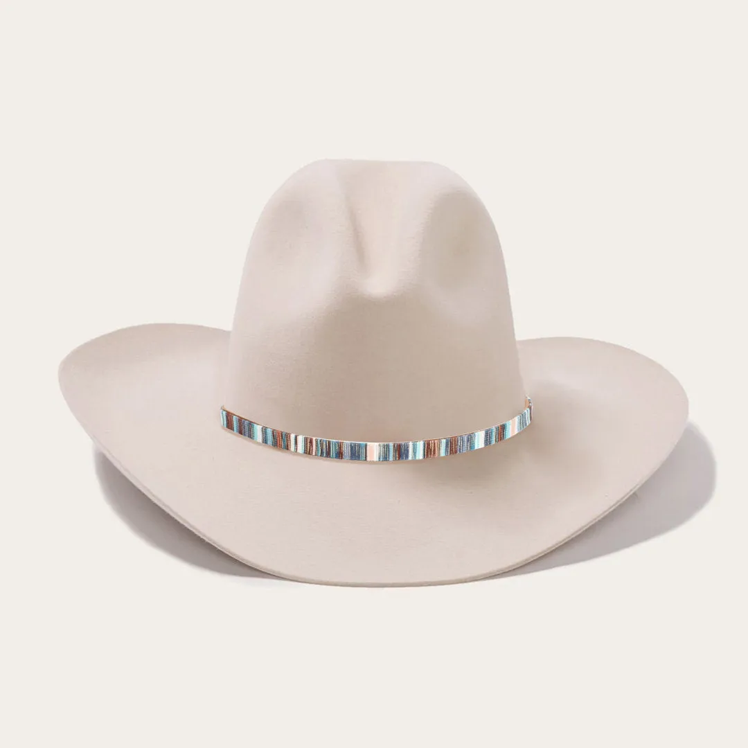 Classic Beige Felt Cowboy Hats with Multicolor Stripe Band and Metal Buckle