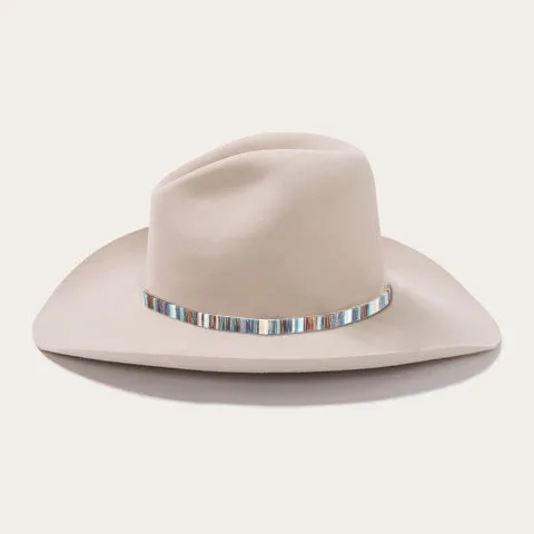 Classic Beige Felt Cowboy Hats with Multicolor Stripe Band and Metal Buckle