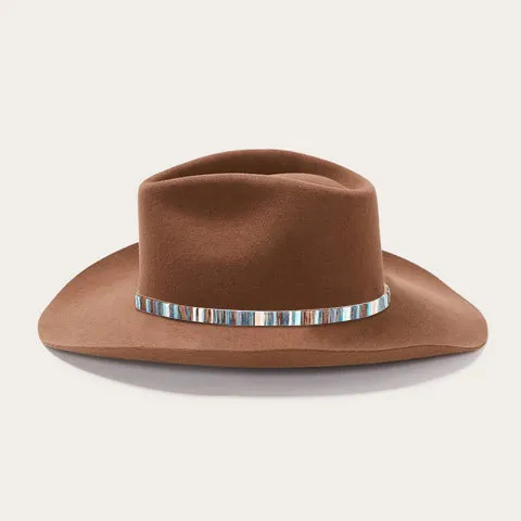 Classic Brown Felt Fedora with Multicolor Stripe Band and Metal Buckle