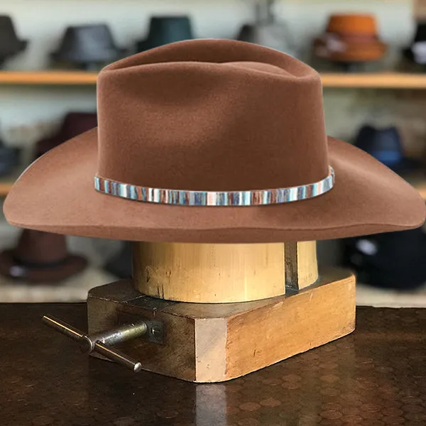 Classic Brown Felt Fedora with Multicolor Stripe Band and Metal Buckle