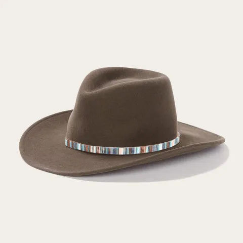 Classic Brown Felt Fedora with Multicolor Stripe Band and Metal Buckle