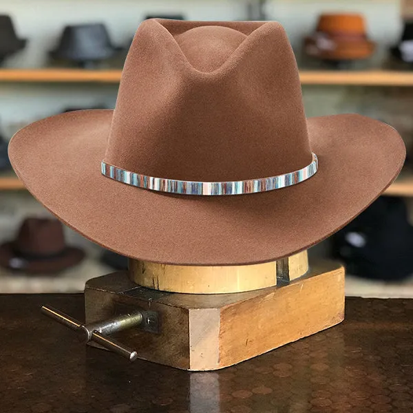 Classic Brown Felt Fedora with Multicolor Stripe Band and Metal Buckle