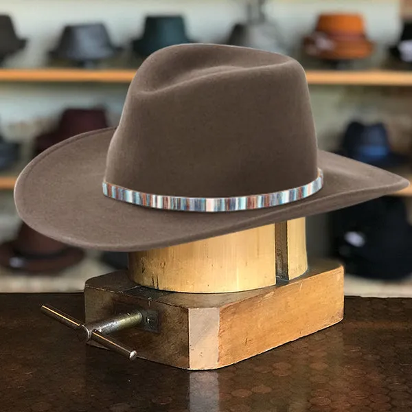 Classic Brown Felt Fedora with Multicolor Stripe Band and Metal Buckle