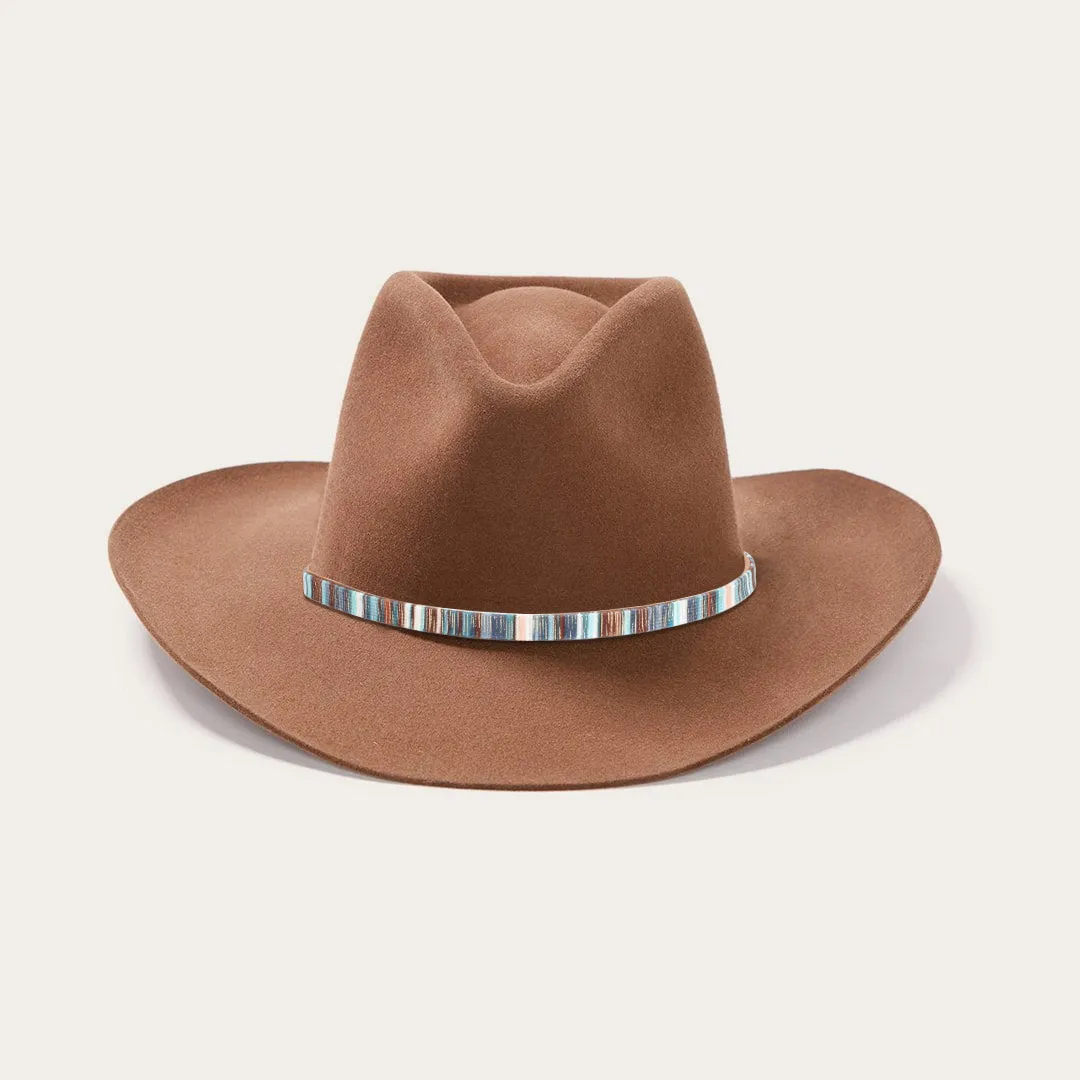 Classic Brown Felt Fedora with Multicolor Stripe Band and Metal Buckle