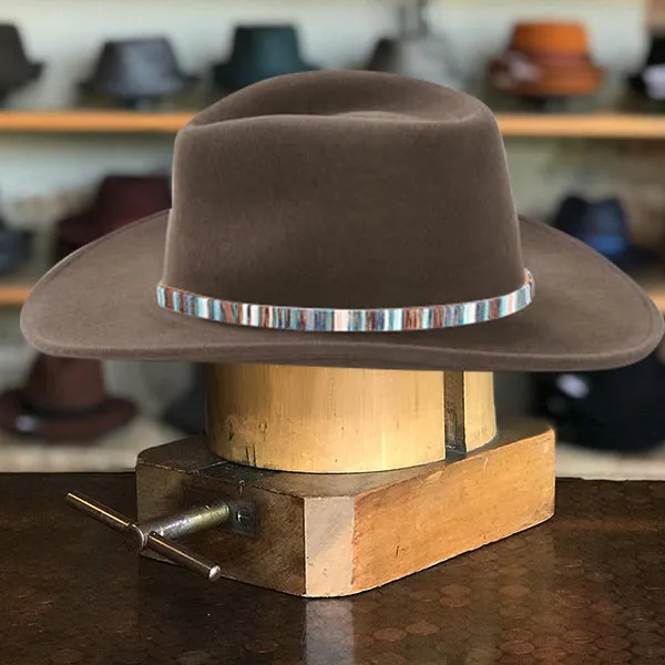 Classic Brown Felt Fedora with Multicolor Stripe Band and Metal Buckle