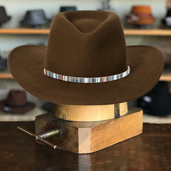 Classic Brown Felt Fedora with Multicolor Stripe Band and Metal Buckle