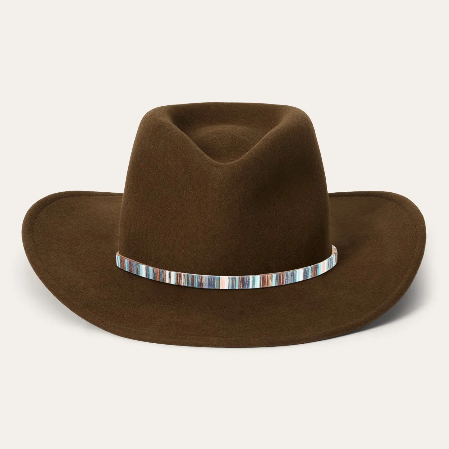 Classic Brown Felt Fedora with Multicolor Stripe Band and Metal Buckle