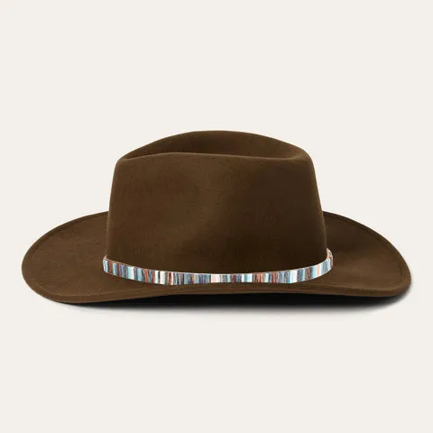 Classic Brown Felt Fedora with Multicolor Stripe Band and Metal Buckle