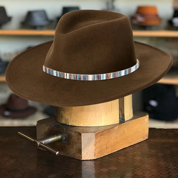 Classic Brown Felt Fedora with Multicolor Stripe Band and Metal Buckle