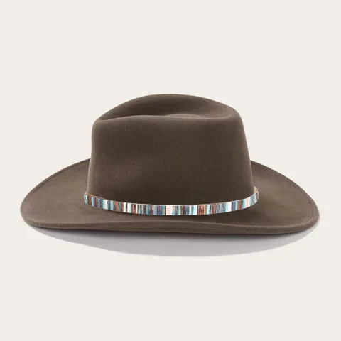 Classic Brown Felt Fedora with Multicolor Stripe Band and Metal Buckle