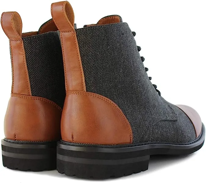 Cognac & Wool Woolen and Leather Lace-up Fashion Chukka Boots with Zipper Closure