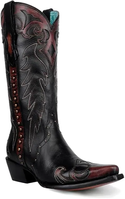 Corral F1352 Women's Black With Cognac Side Zip Tall Boots