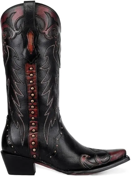 Corral F1352 Women's Black With Cognac Side Zip Tall Boots