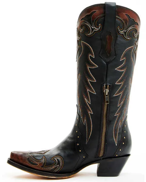 Corral F1352 Women's Black With Cognac Side Zip Tall Boots