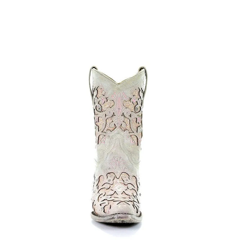 Corral Wedding Collection Women's Mariah White with Pink Glitter Inlay Shorty Boot - A3558