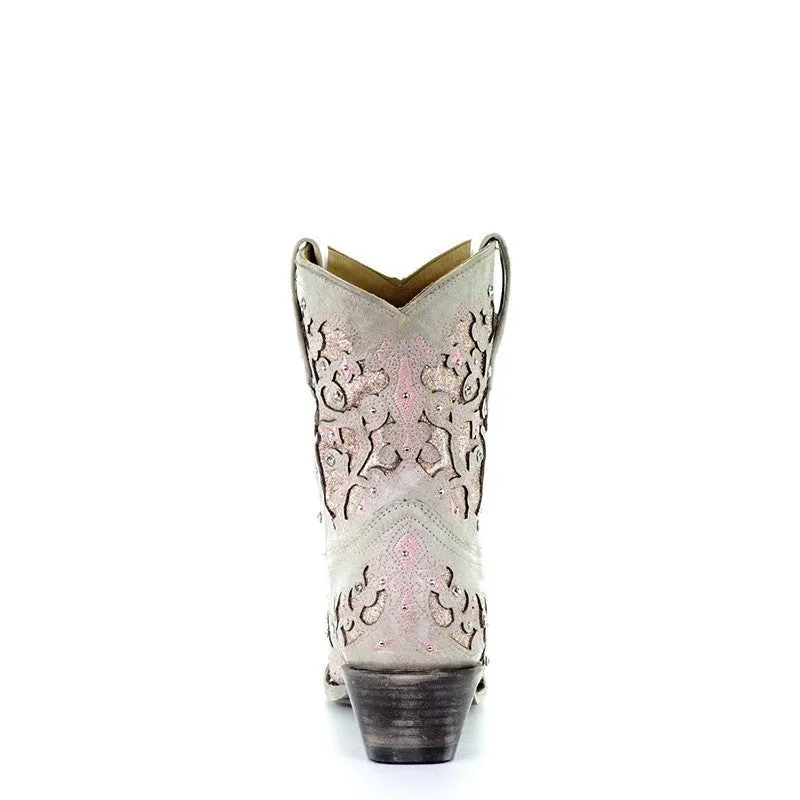 Corral Wedding Collection Women's Mariah White with Pink Glitter Inlay Shorty Boot - A3558