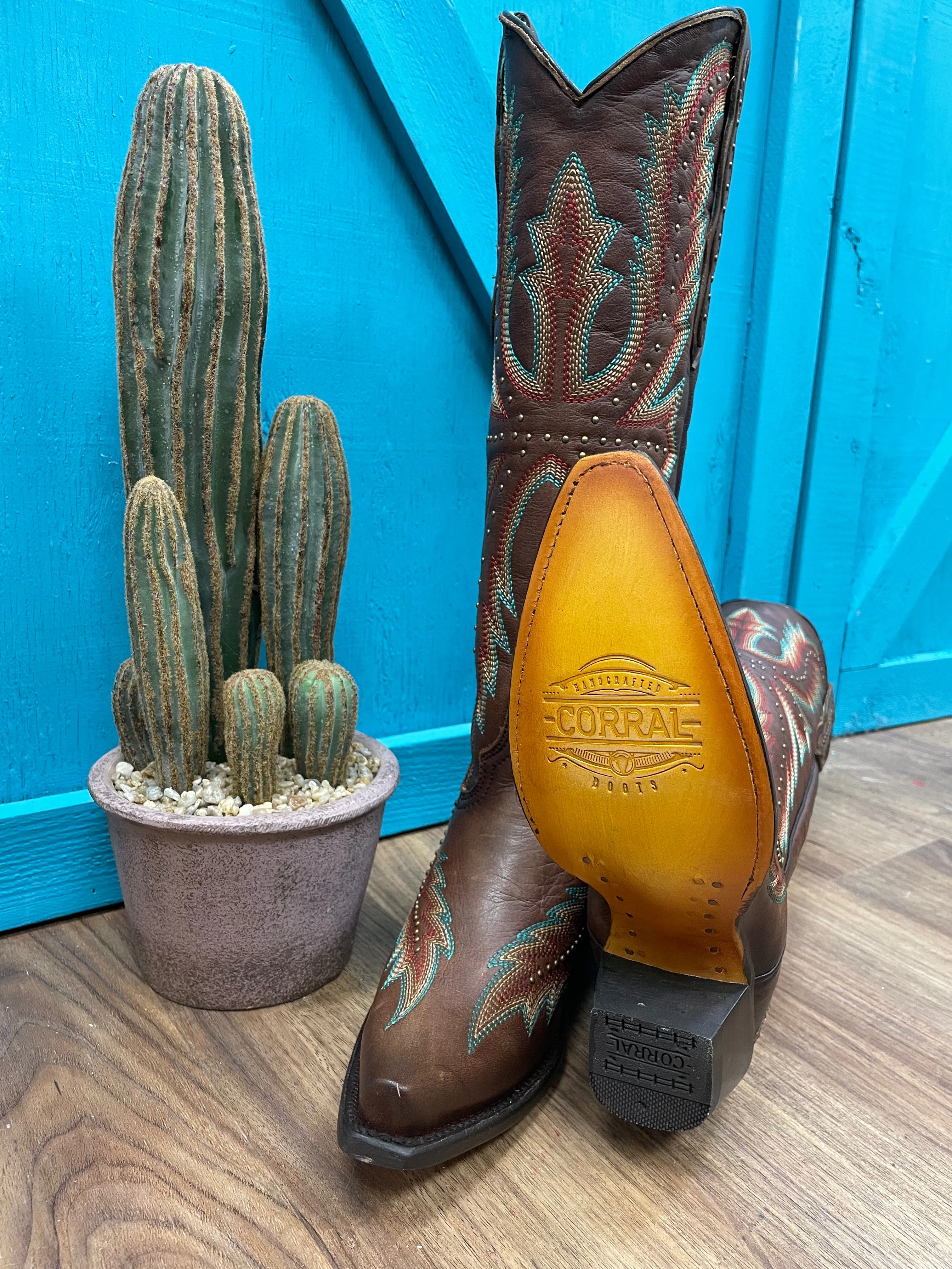 Corral Women's Brown Embroidery Stud Tall Cowgirl Boots C4068