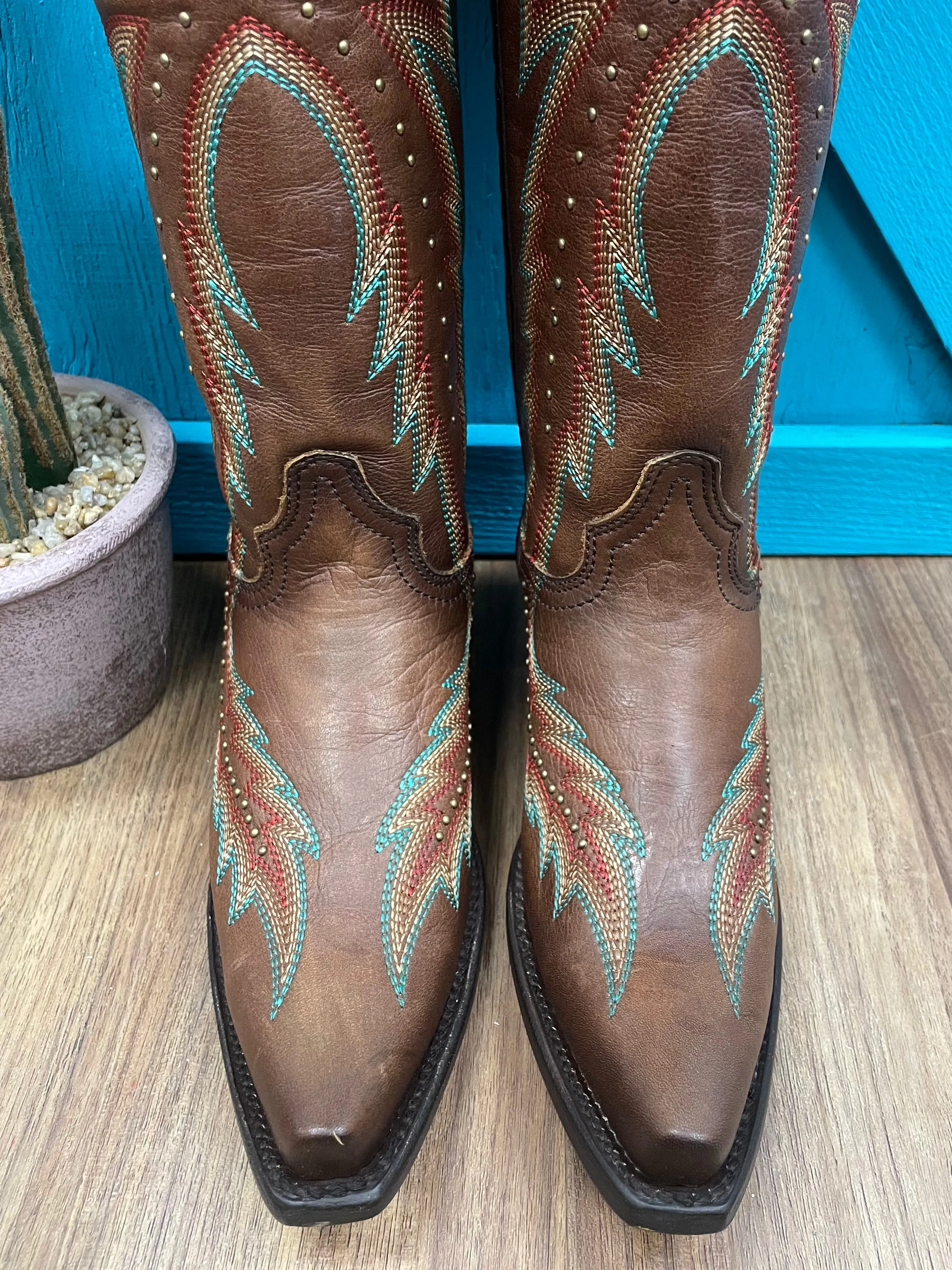 Corral Women's Brown Embroidery Stud Tall Cowgirl Boots C4068