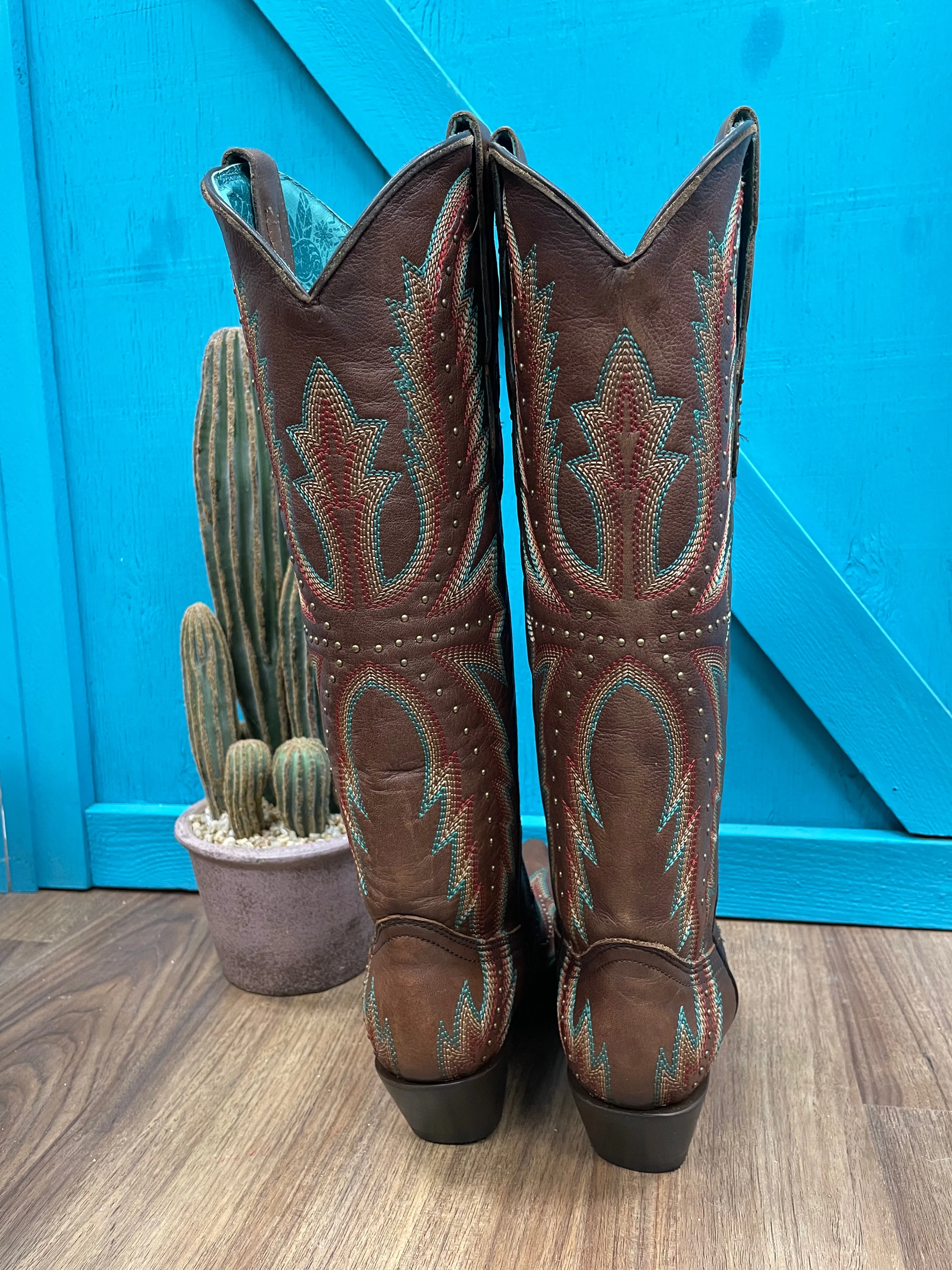 Corral Women's Brown Embroidery Stud Tall Cowgirl Boots C4068